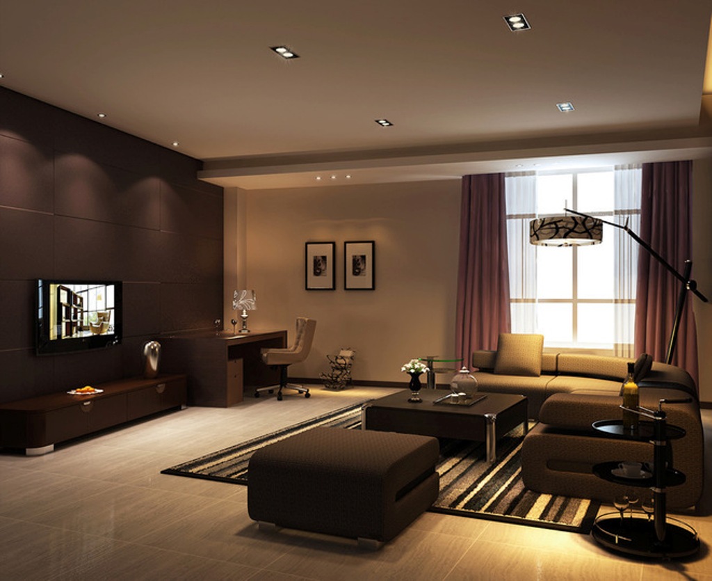Elegant, minimalistiskt vardagsrum för män. 