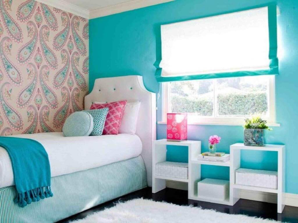 Levande blått sovrum