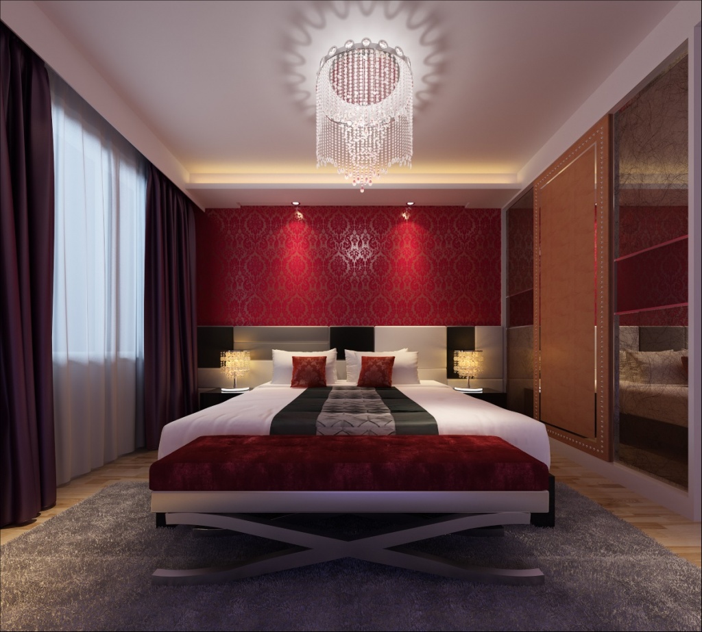 Elegant rött sovrum