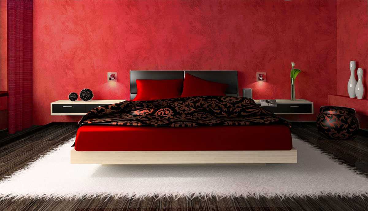 Dramatiskt rött sovrum