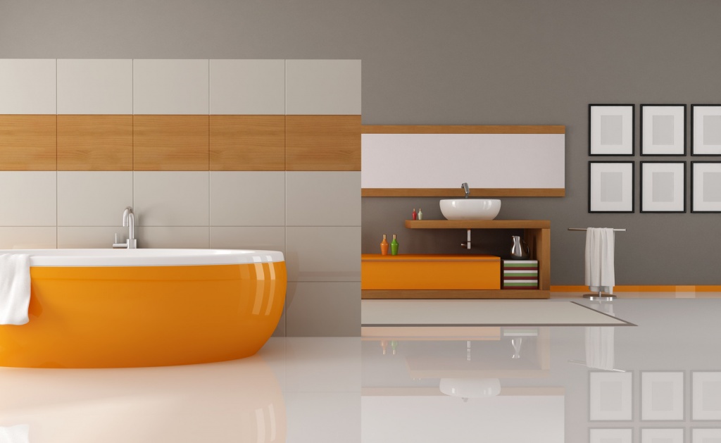 Minimalistiskt orange badrum