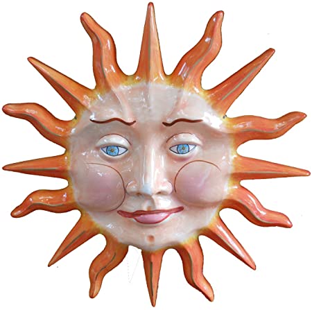 Amazon.com: Sun Burst Face Wall Decor Garden Plaque Ceramic.
