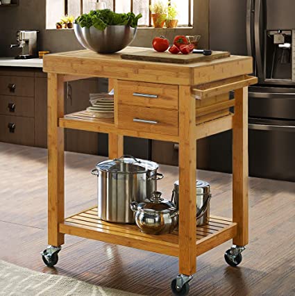 Amazon.com: Clevr Rolling Bamboo Wood Kitchen Island Cart Trolley.