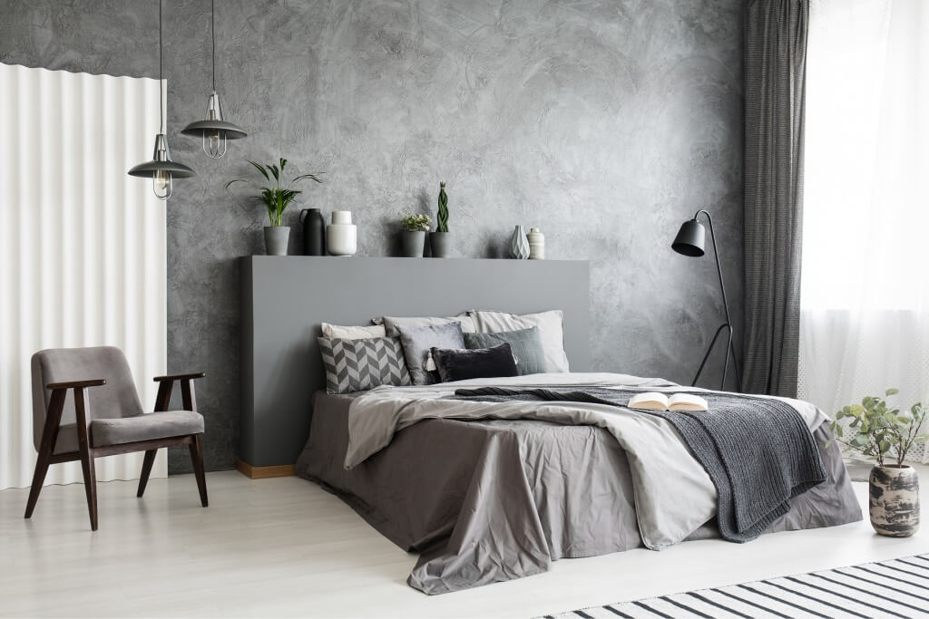 Trevligt grått sovrum
