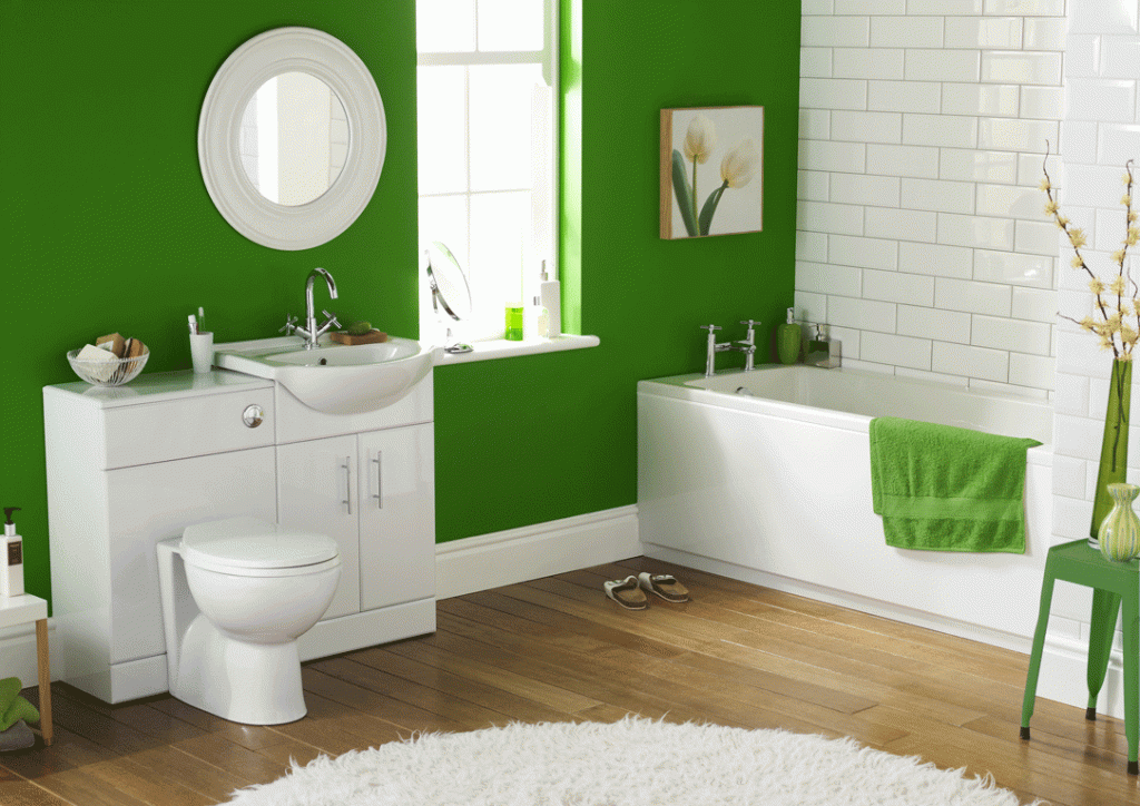 Trevligt grönt badrum