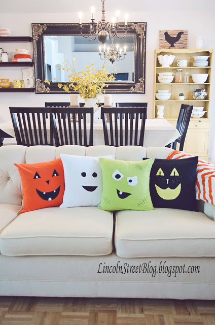 arton25: Flannel Halloween Face Pillows |  Rolig halloween inredning.